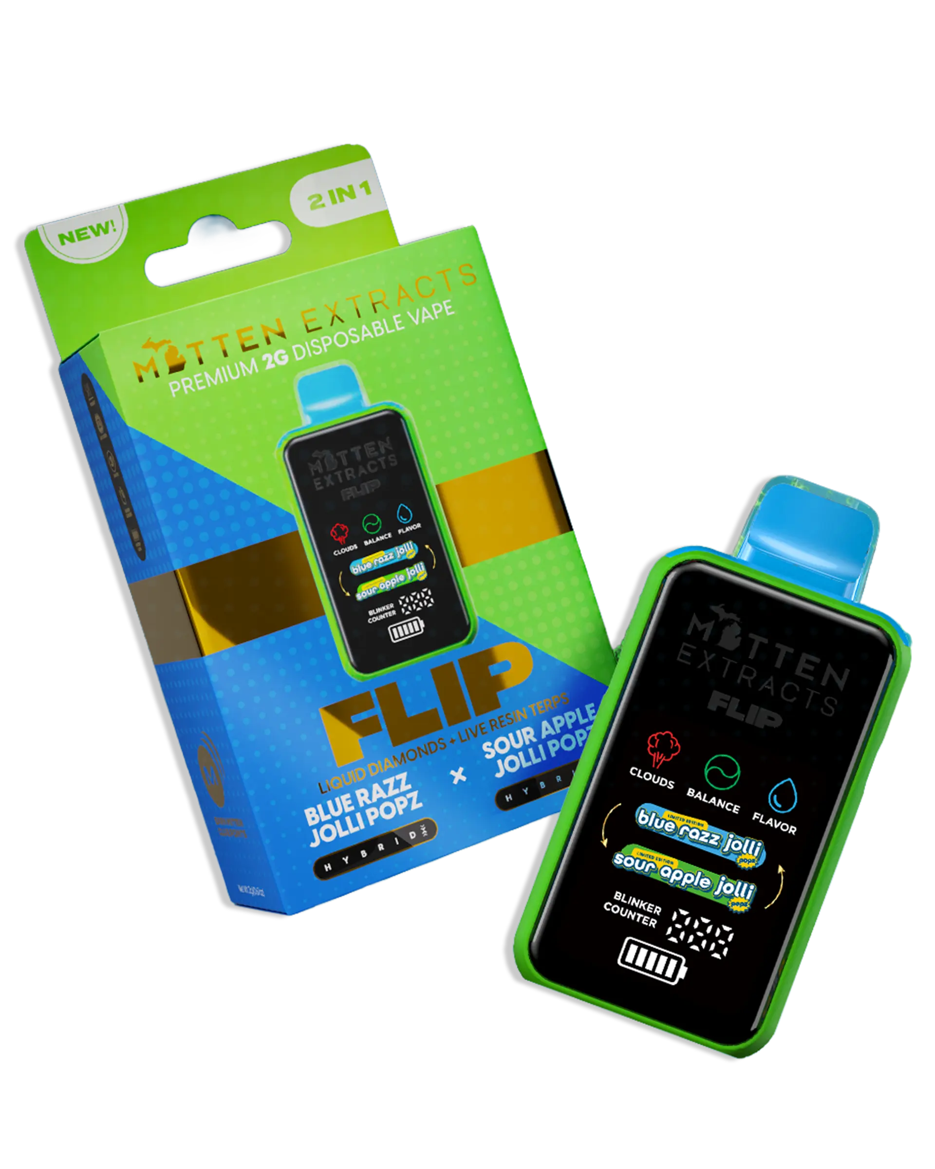 Blue Razz Jolli Popz X Sour Apple Jolli Popz Flip Disposable Cart 2g | Lume Cannabis Co. Blue Razz Jolli Popz X Sour Apple Jolli Popz Flip Disposable Cart 2g | Lume Cannabis Co.