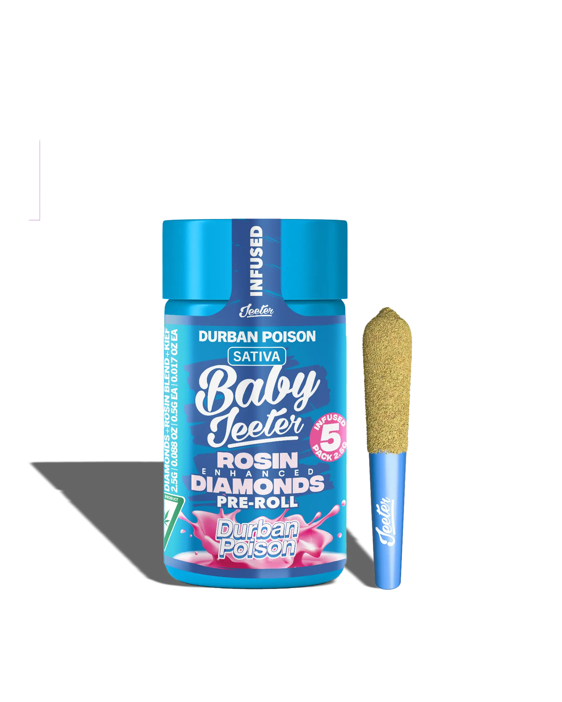 Live Rosin Enhanced Baby Jeeter Durban Poison Infused Preroll 5-pack