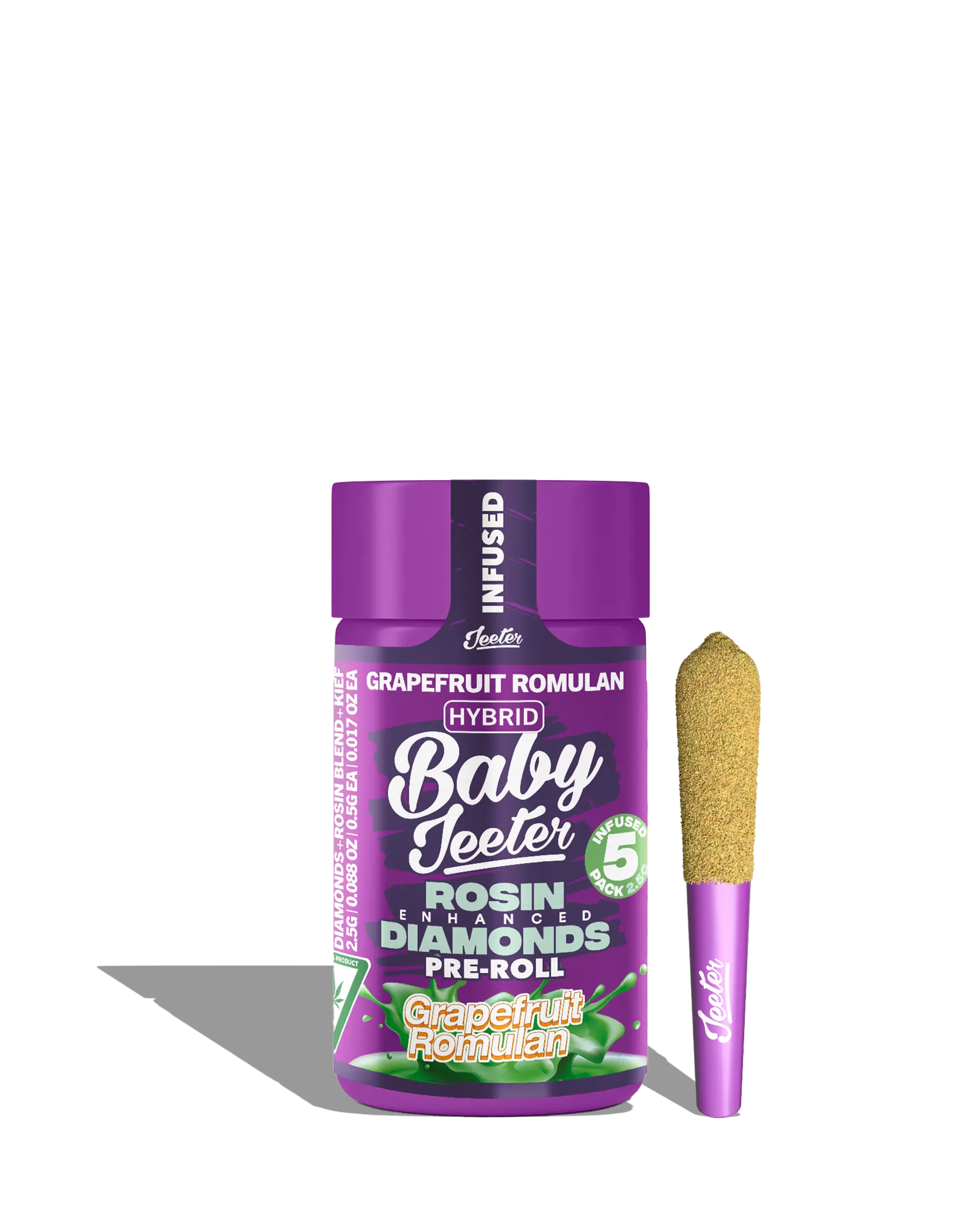 Live Rosin Enhanced Baby Jeeter Grapefruit Romulan Infused Preroll 5-pack