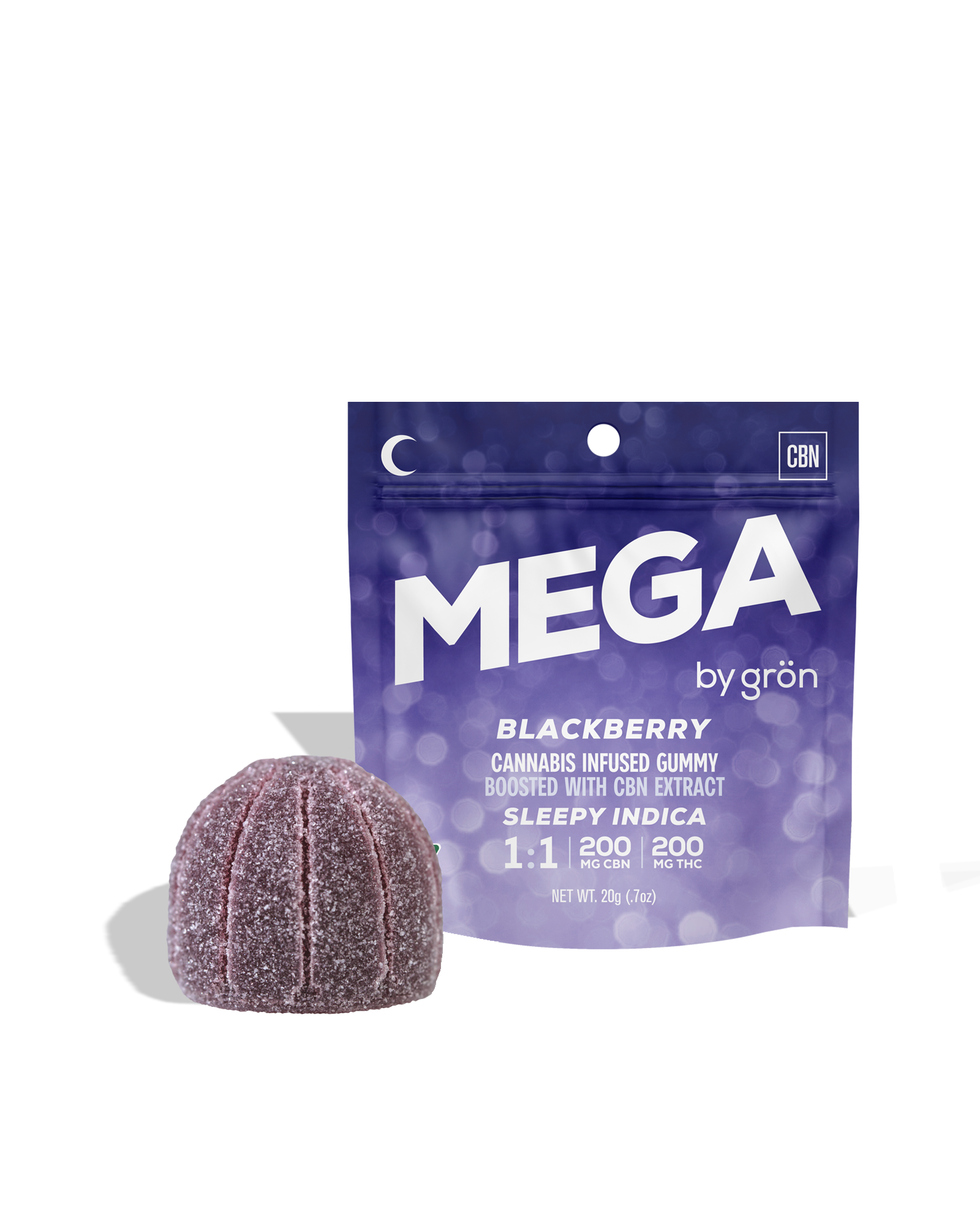 Blackberry 1:1 THC:CBN Mega Gummy 200mg, 1 of 1