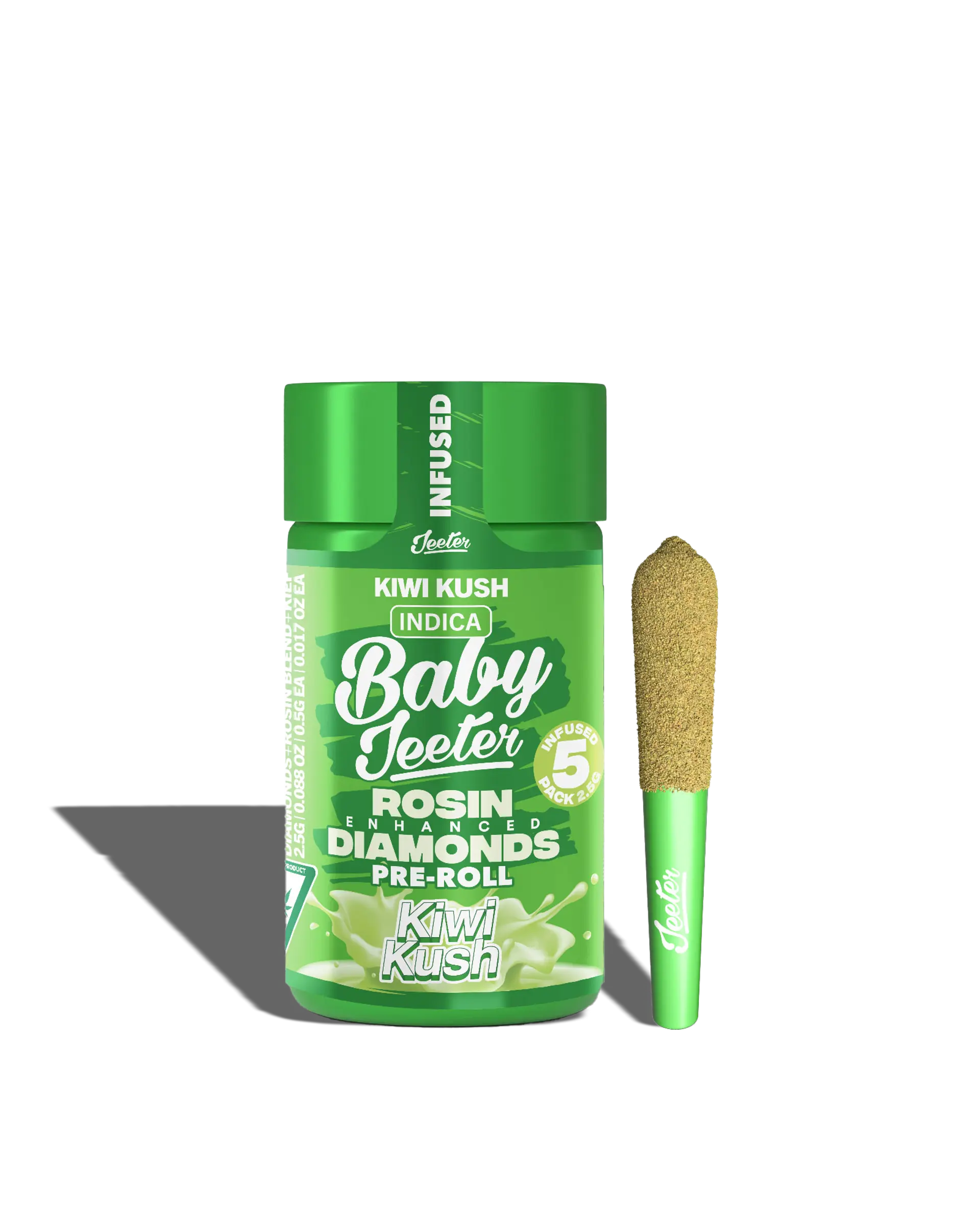 Live Rosin Enhanced Baby Jeeter Kiwi Kush Infused Preroll 5-pack