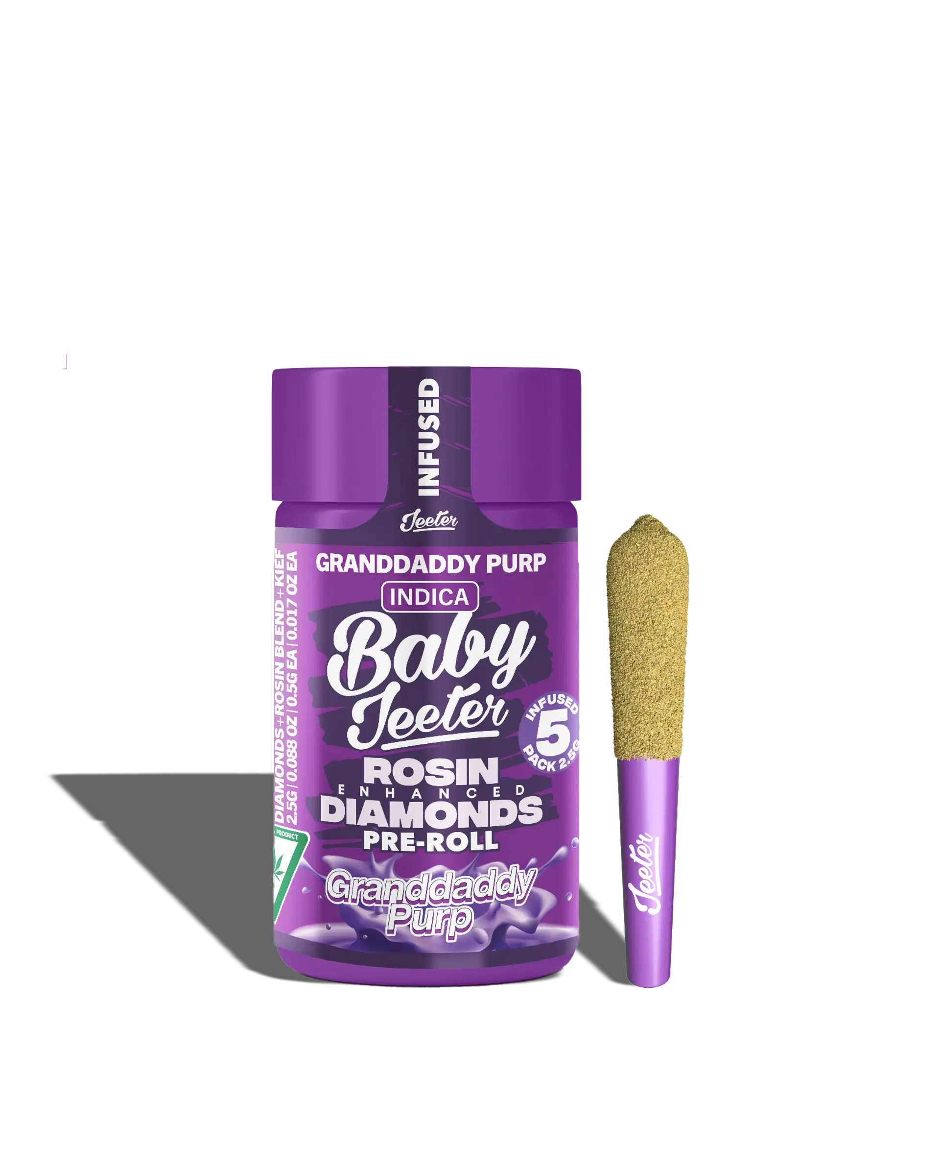 Live Rosin Enhanced Baby Jeeter Granddaddy Purp Infused Preroll 5-pack