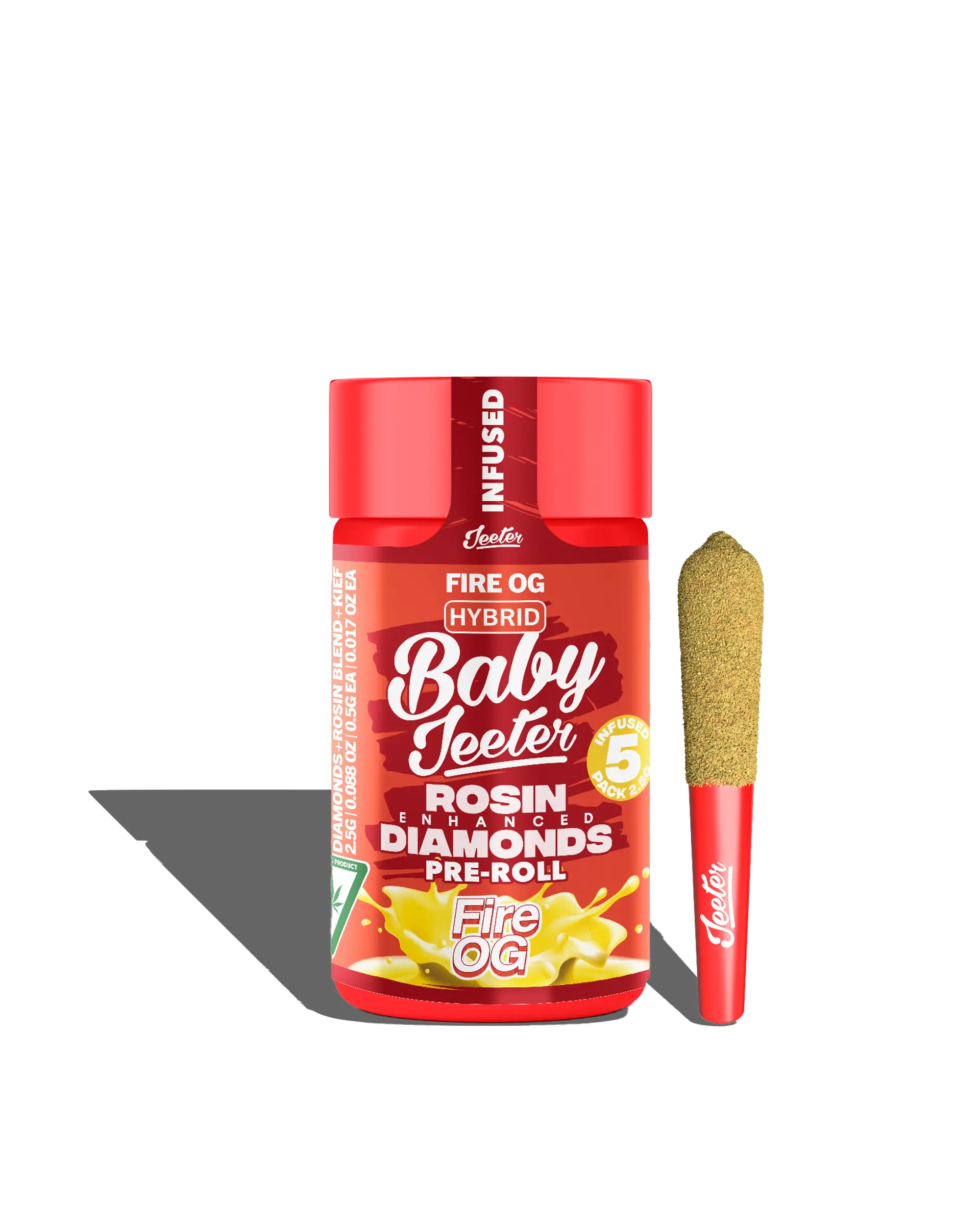 Live Rosin Enhanced Baby Jeeter Fire OG Infused Preroll 5-pack