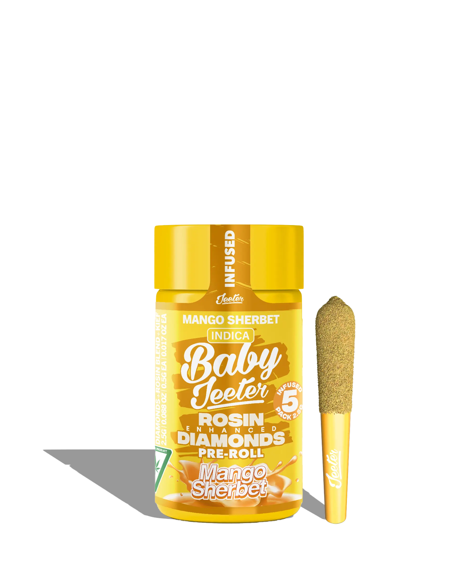 Live Rosin Enhanced Baby Jeeter Mango Sherbet Infused Preroll 5-pack