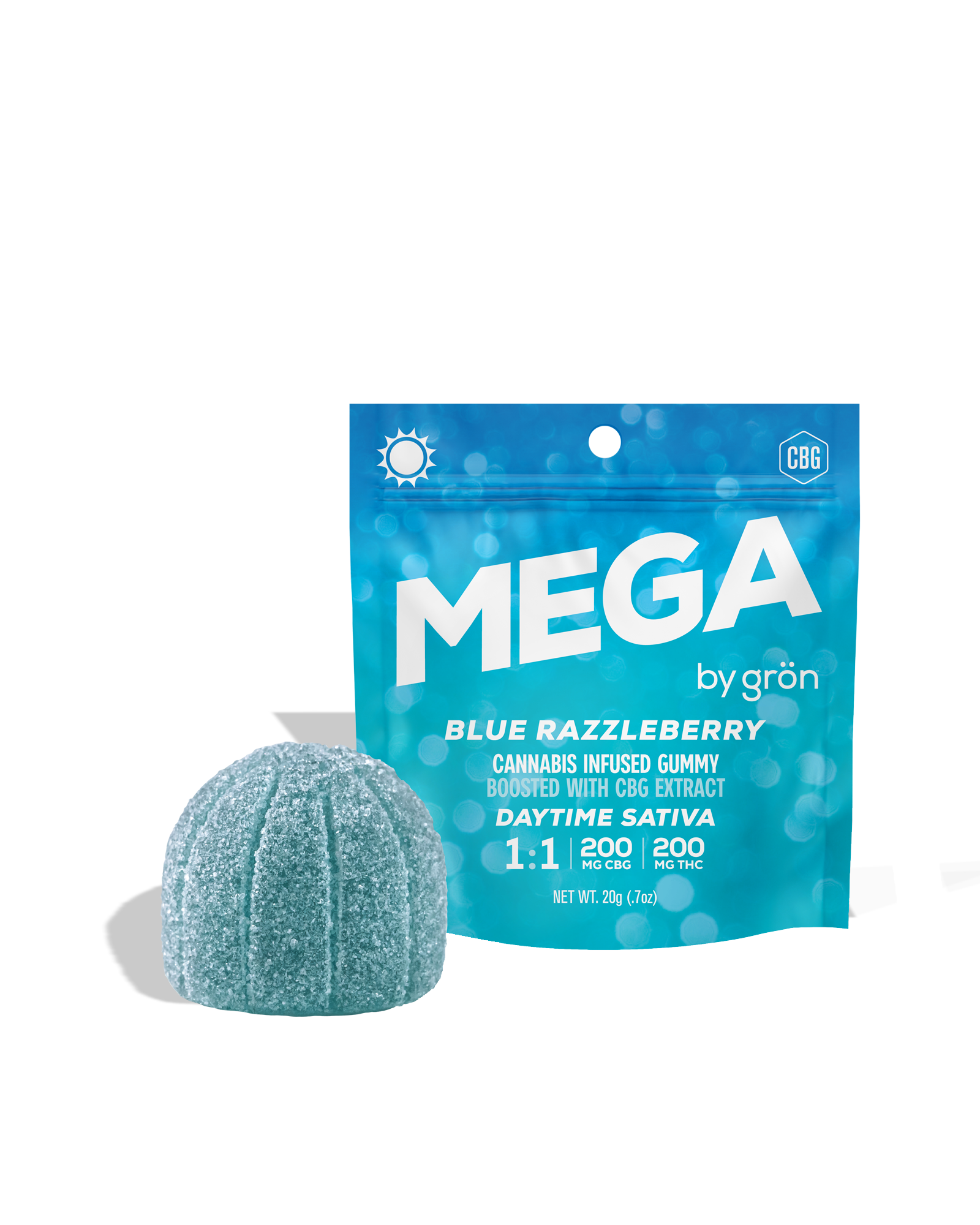 Blue Razzleberry 1:1 THC:CBG Mega Gummy 200mg, 1 of 1