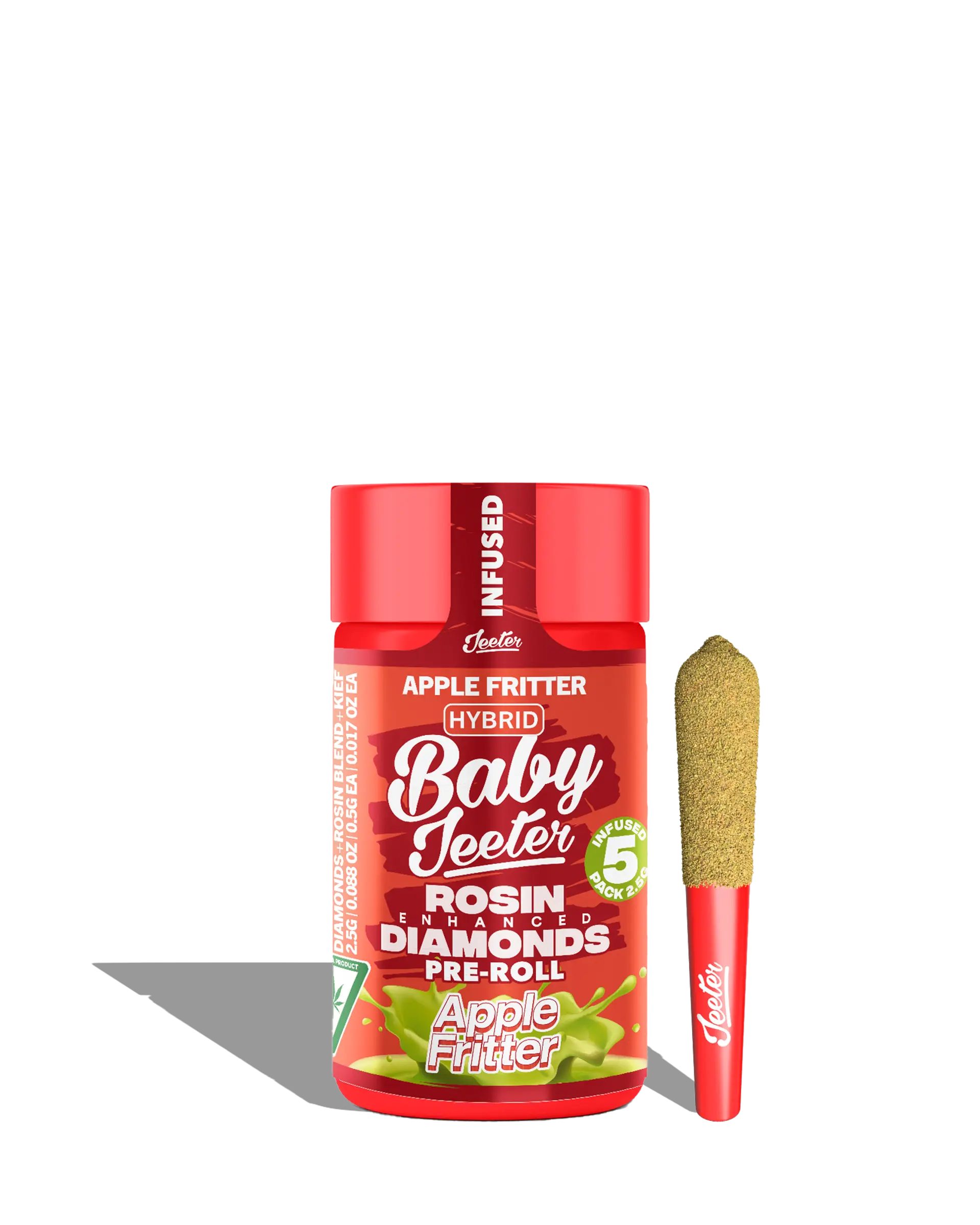 Live Rosin Enhanced Baby Jeeter Apple Fritter Infused Preroll 5-pack
