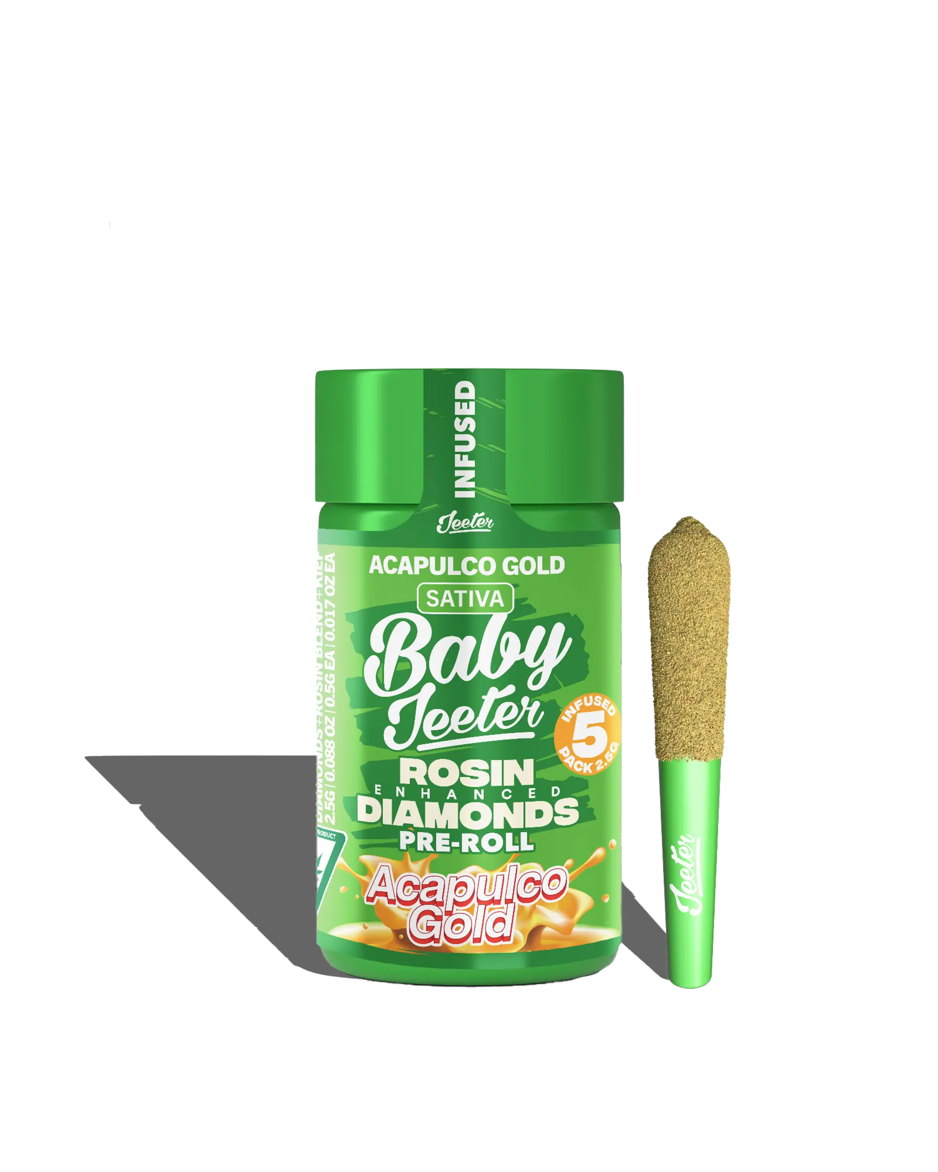 Live Rosin Enhanced Baby Jeeter Acapulco Gold Infused Preroll 5-pack