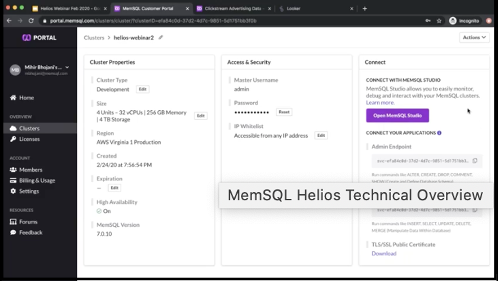 Displaying cluster properties in the SingleStore Portal