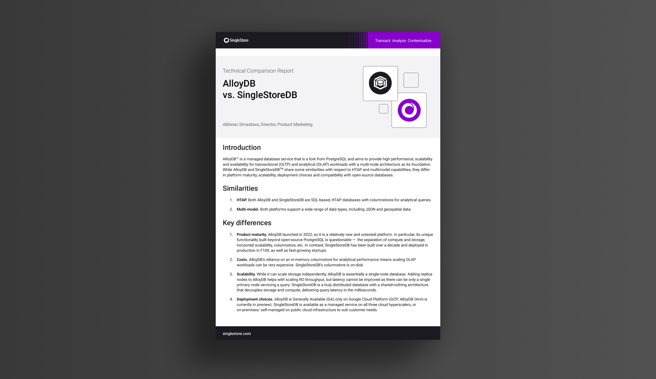 Comparison Report - AlloyDB versus SingleStoreDB