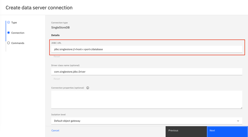 Create data server connection for IBM Cognos graphic.