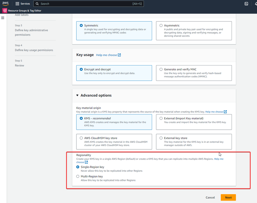 Options for Creating the KMS Key for the Secondary Region in AWS