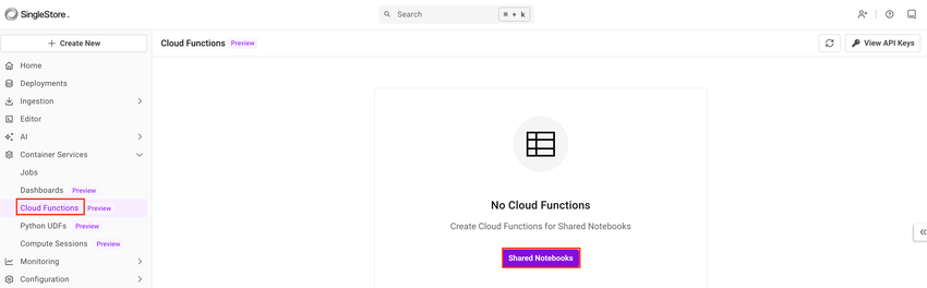 Publish a cloud function by navigating to Container Services > Cloud Functions, and select a shared notebook.