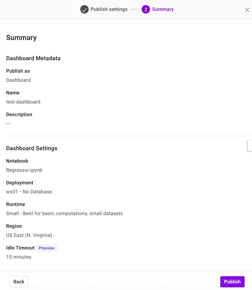 View the summary of the dashboard app.