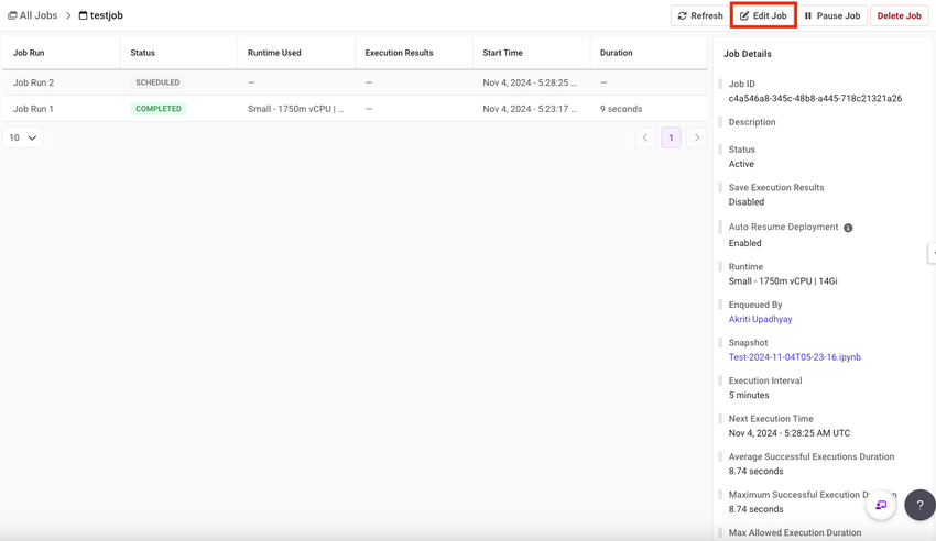 Shows how to edit a scheduled job.