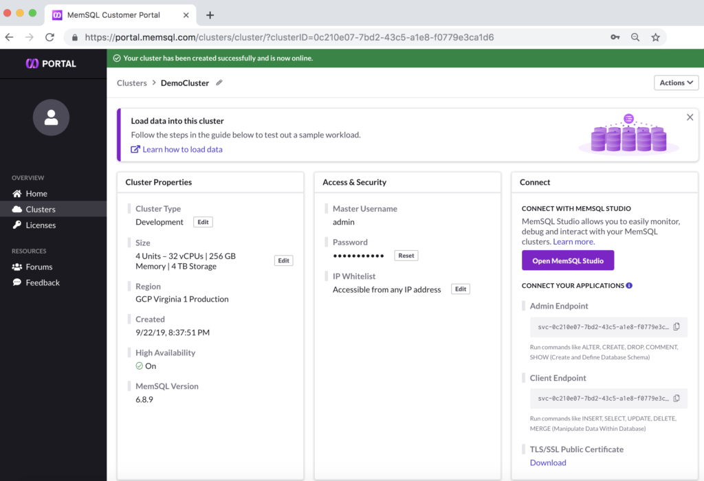 SingleStoreDB Cloud provides a managed service for a fast, scalable SQL database.