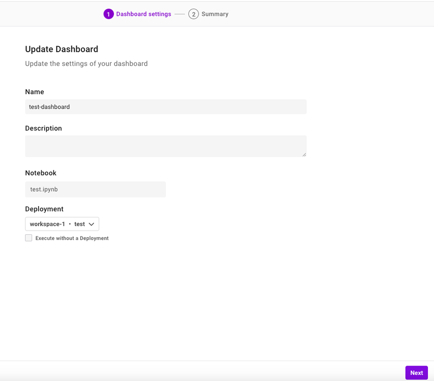 Update the details of dashboard in Dashboard settings.