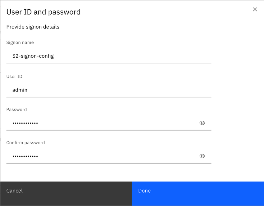 Provide user ID and password for IBM Cognos graphic.