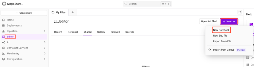 Navigate to Editor and create a new notebook.