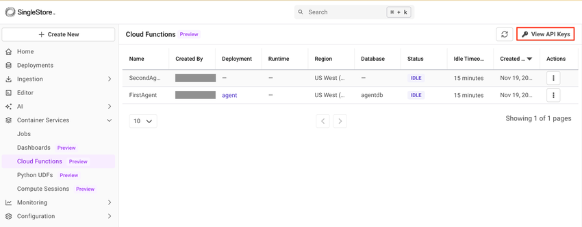 Select View API Keys button in any Aura app interface.