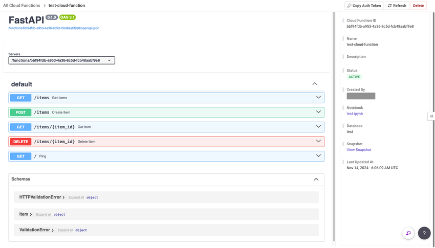 View the cloud function details after selecting the cloud function name under the Name column in Cloud Functions.