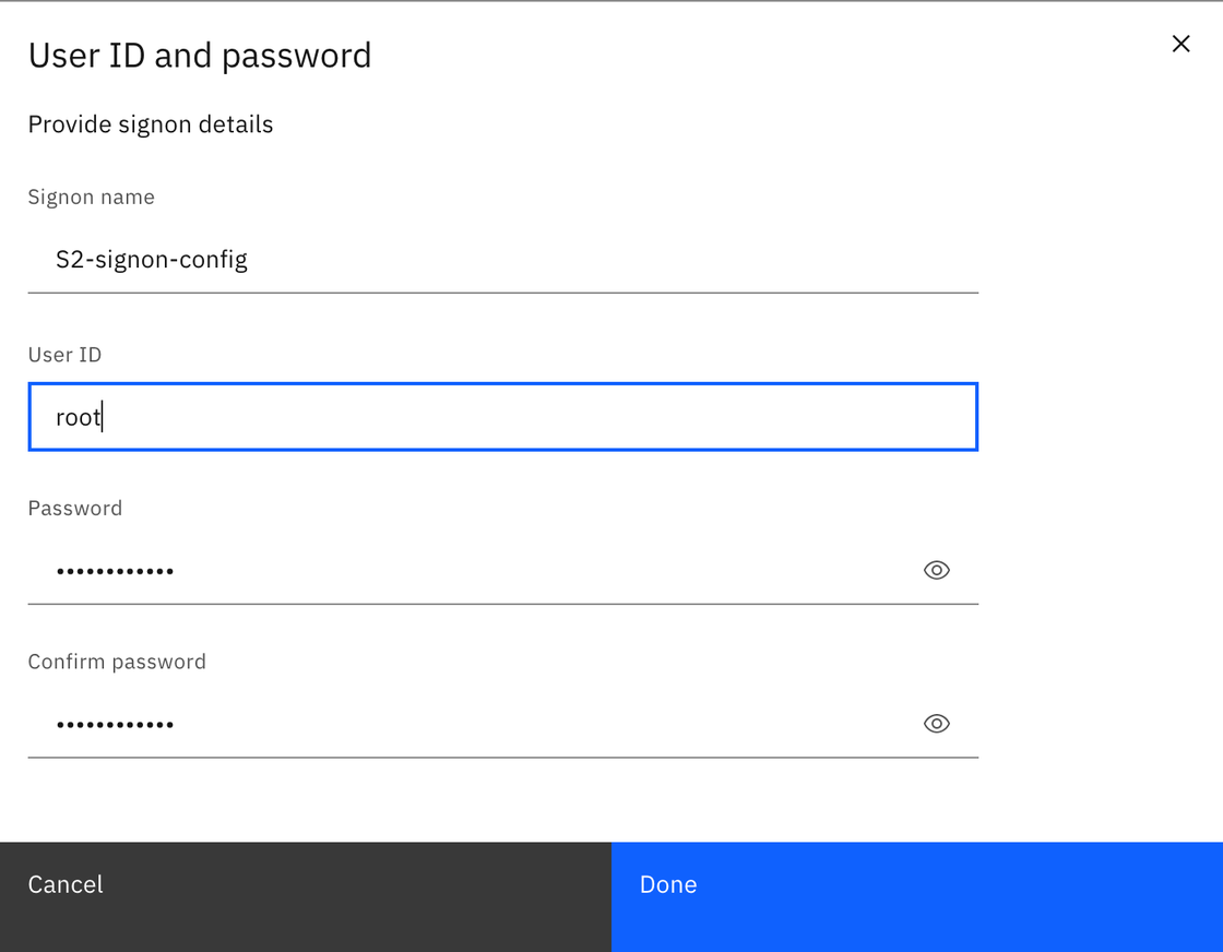 Provide user ID and password for IBM Cognos graphic.