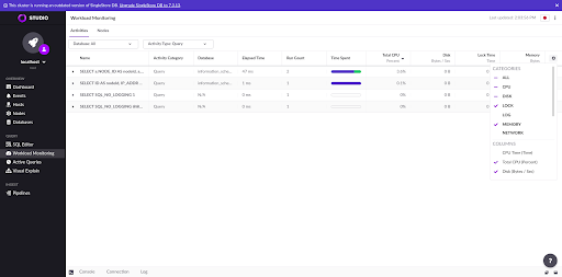 screenshot of workload monitoring page