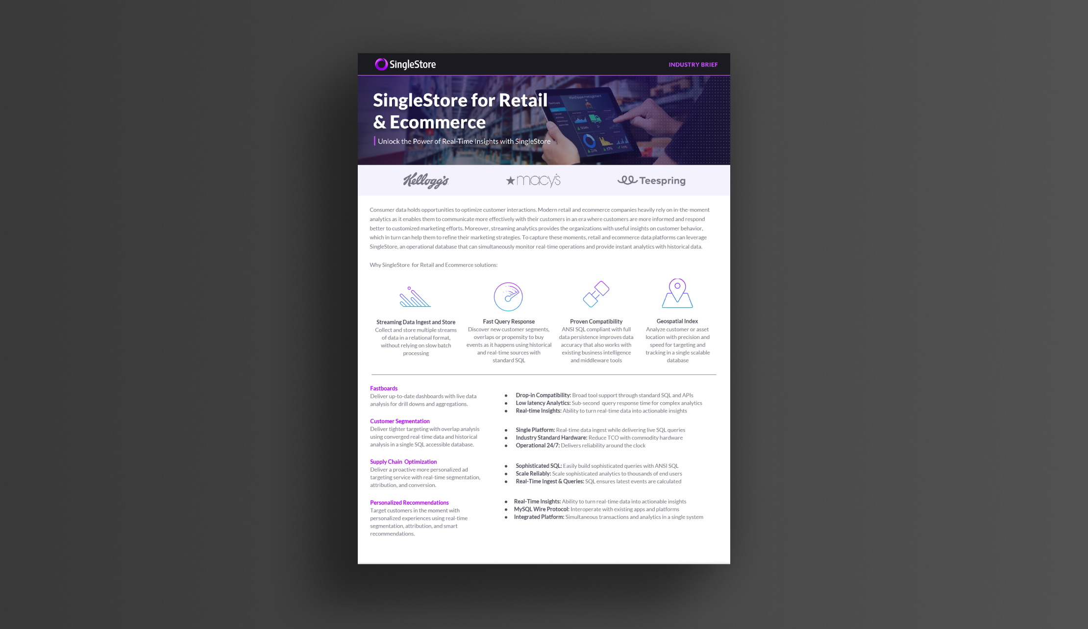 Industry Brief - SingleStore for Retail and Ecommerce
