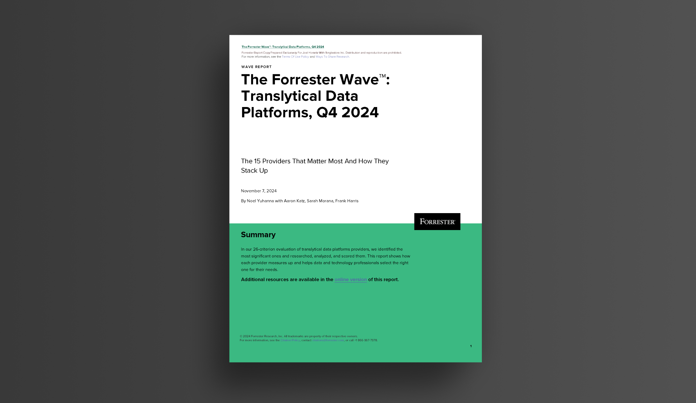SingleStore is a Strong Performer in Forrester Wave for Translytical Databases