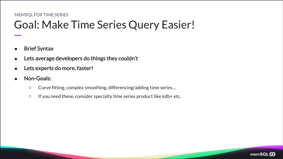 SingleStore easy time series queries