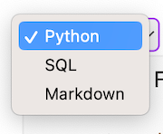 Cell type from the drop-down list above each cell.