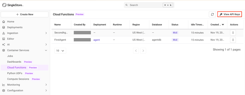 Select View API Keys button in any Aura app interface.