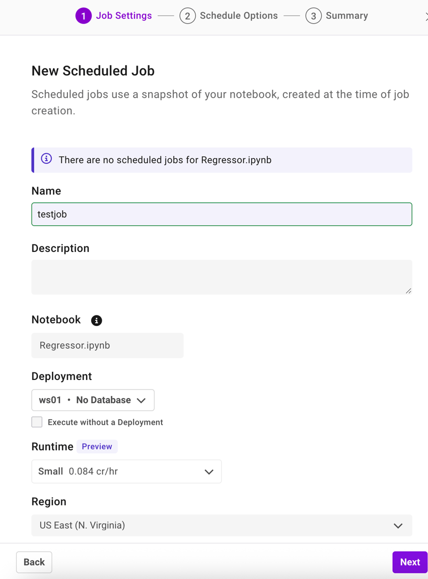 Enter the job settings for scheduling a job