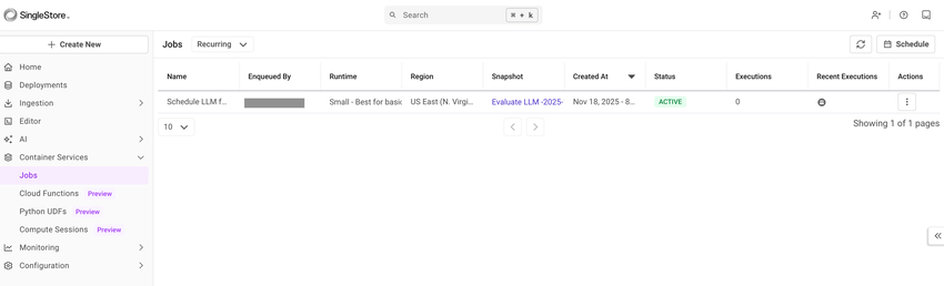 View a job by selecting the desired job under Name column.