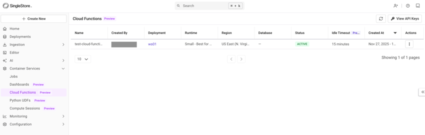 View the cloud function under the Name column