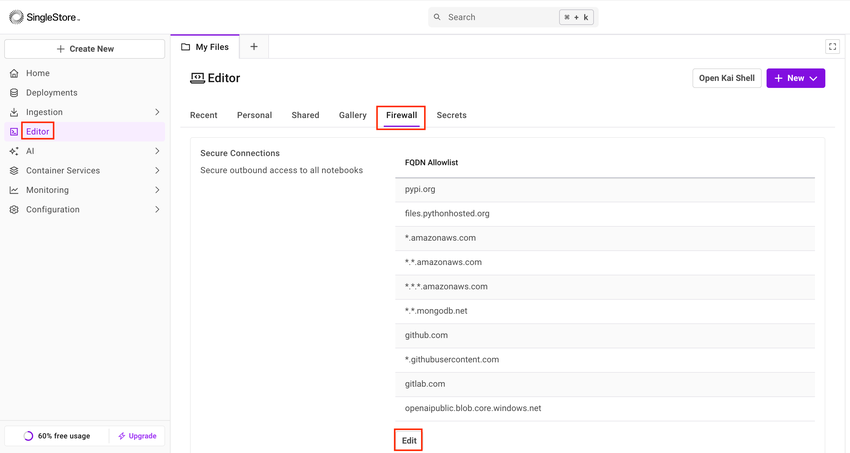 Add external connection to firewall.