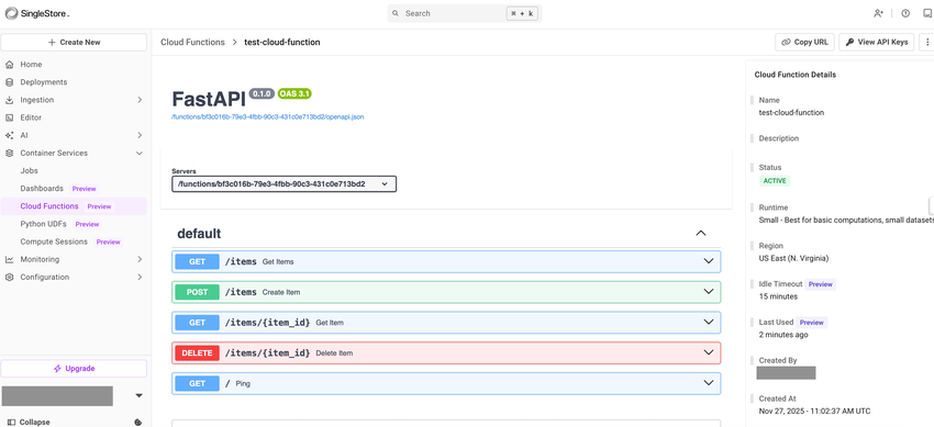 View the details of a cloud function