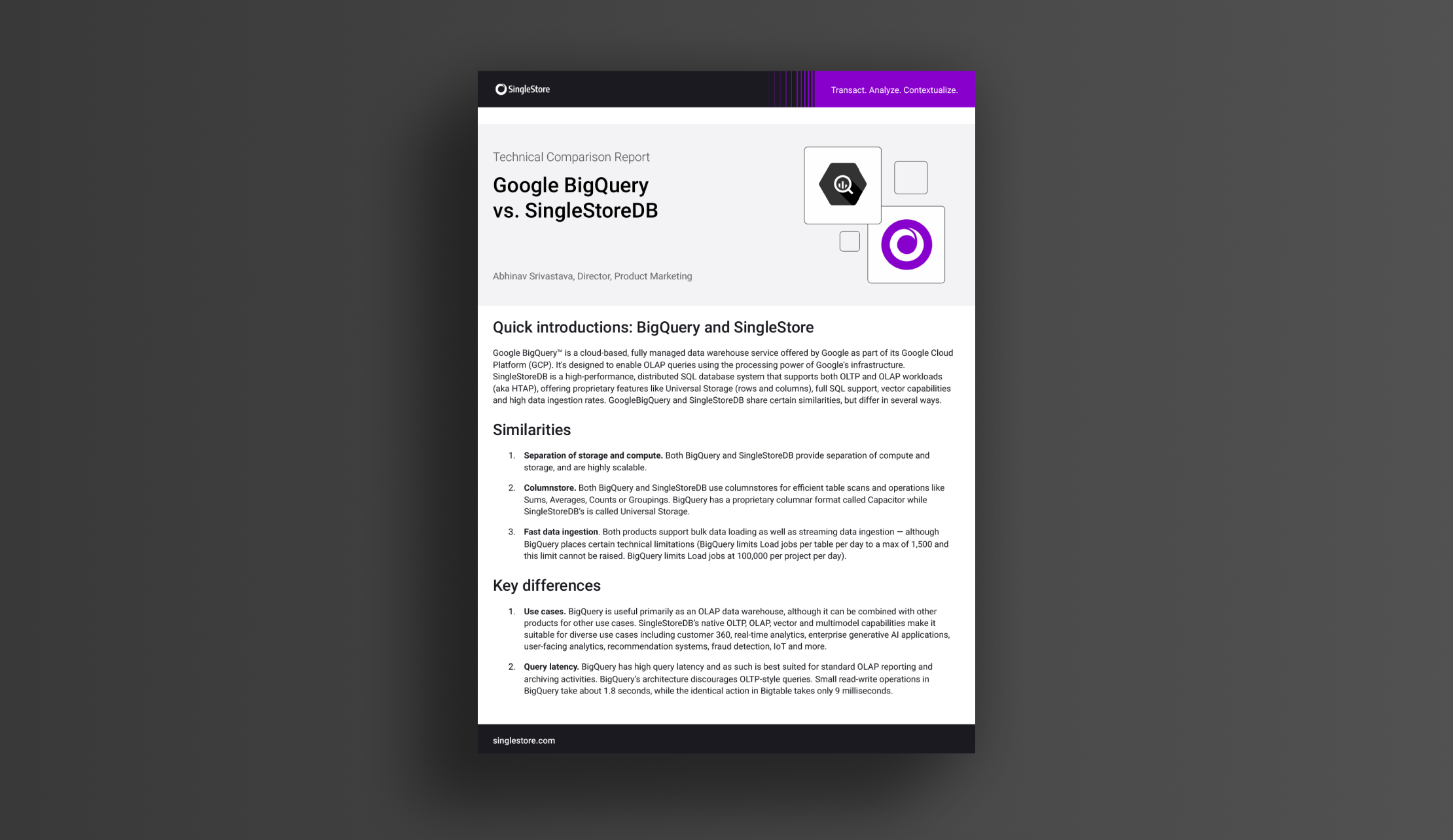 Google BigQuery versus SingleStoreDB - SingleStore