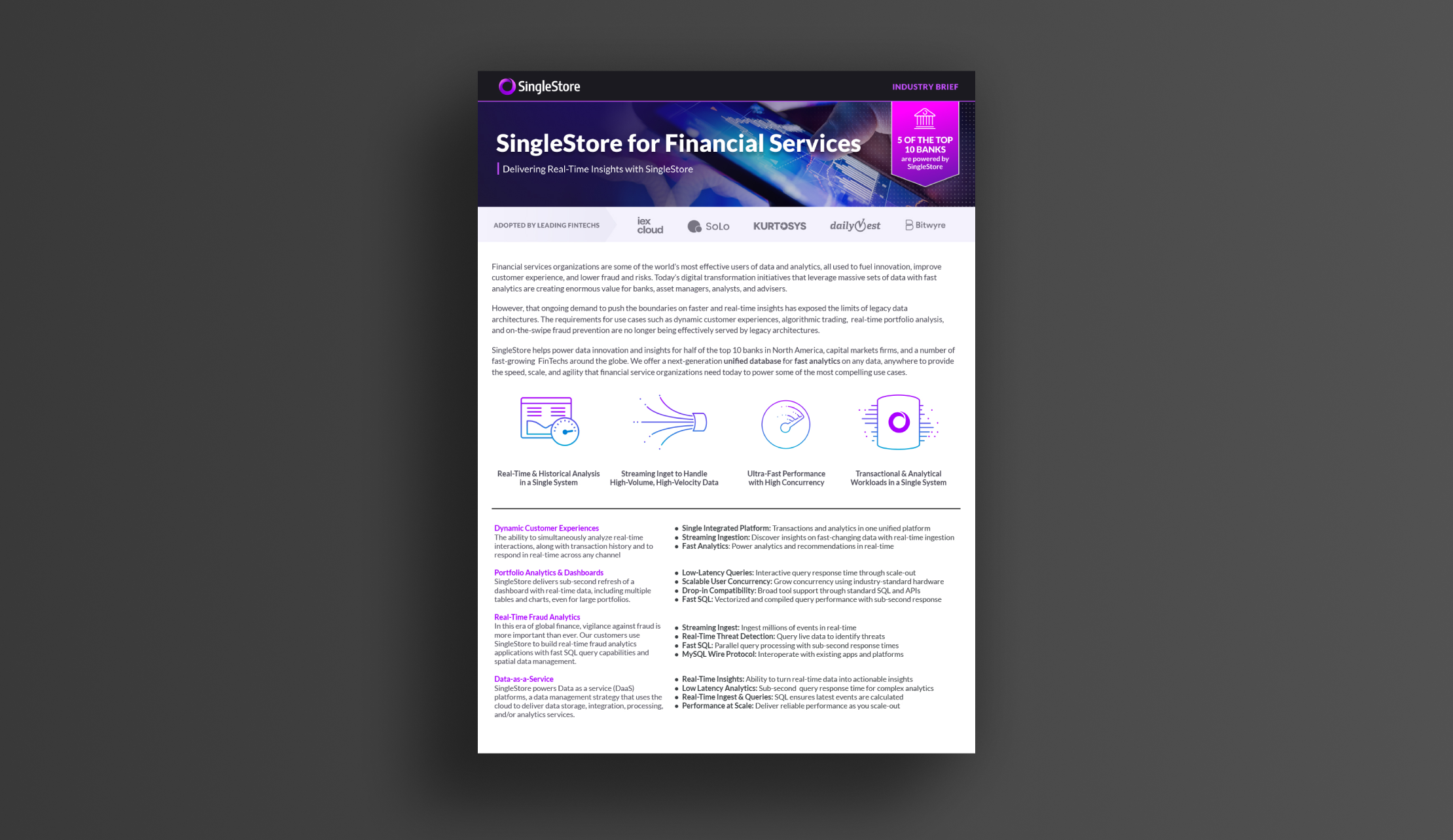Industry Brief - SingleStore for Financial Services