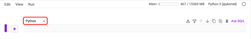 Specify the cell type as Python from the drop-down list.