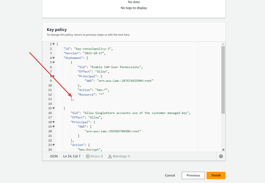 Cloud Key Management Service for AWS Volume Encryption>Configuring CMEK while deploying the workgroup Step 8