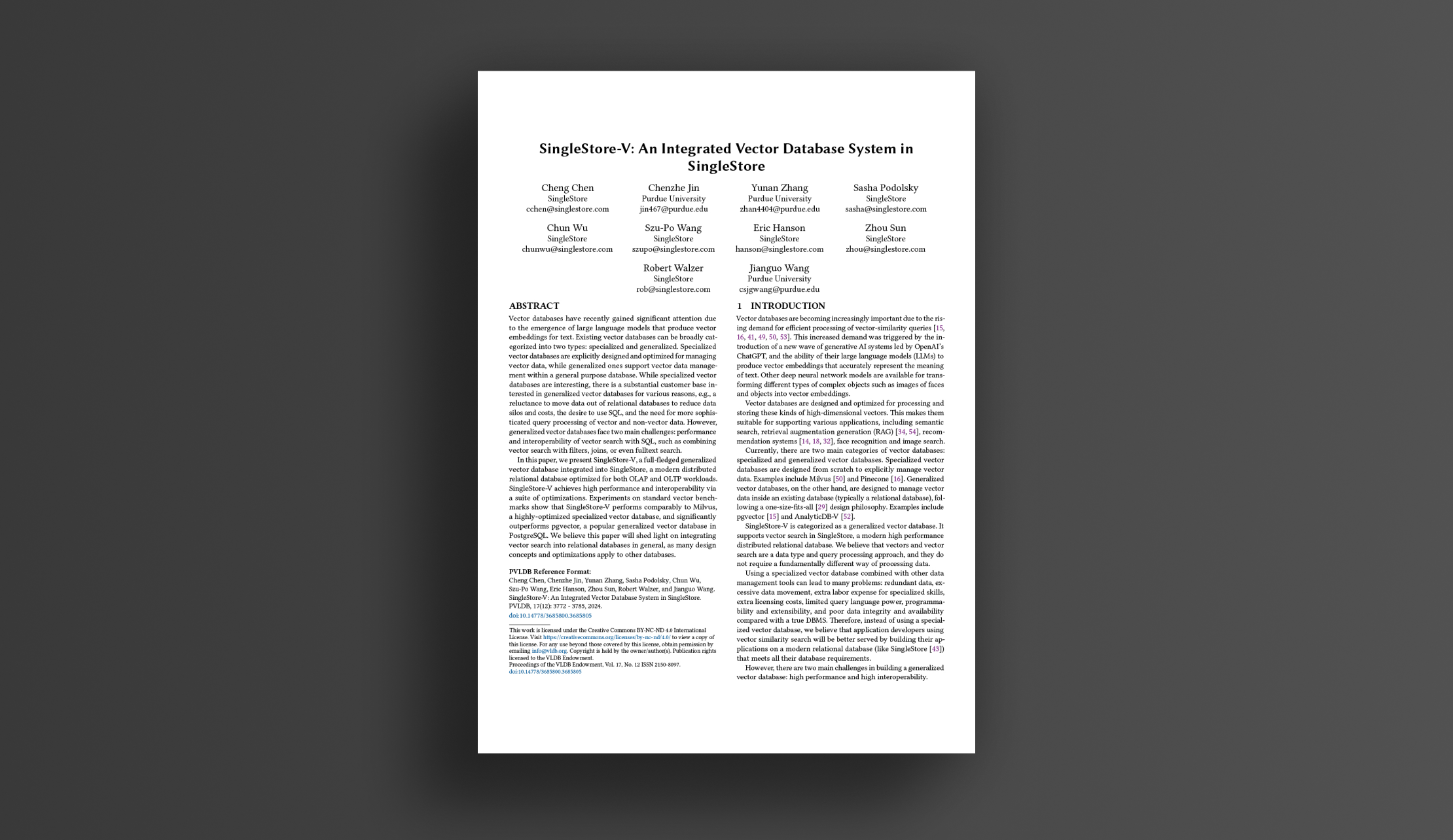 SingleStore-V: An Integrated Vector Database System in SingleStore