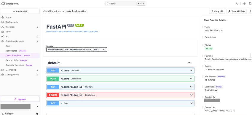 View the details of a cloud function