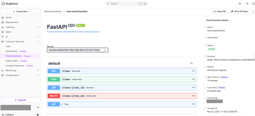 View the details of a cloud function