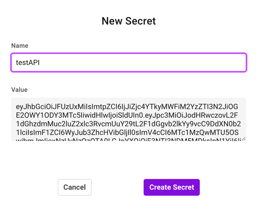 Shows the way to save the API key as secret.