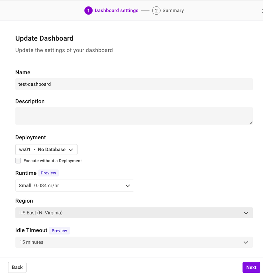 Update the details of dashboard in Dashboard settings.