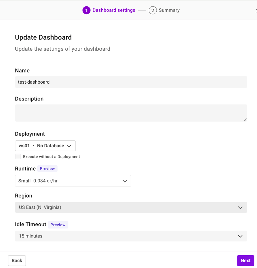 Update the details of dashboard in Dashboard settings.