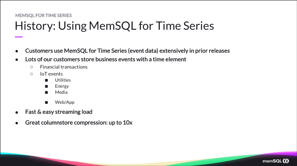 SingleStore Time series plusses