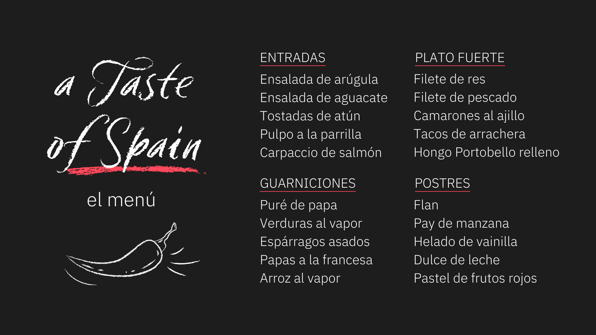spanish food menu