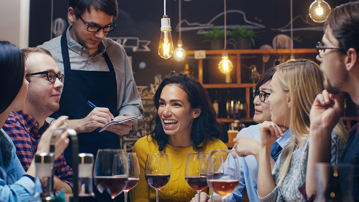 Funny German words and phrases spoken at a dinner party.