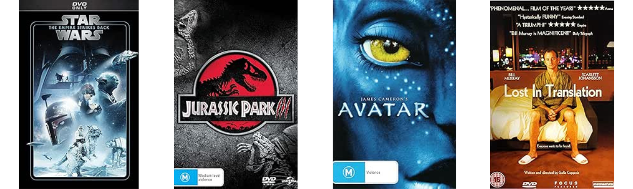 American blockbuster movies such as Star Wars, Jurassic Park, Avatar and Lost in Translation.